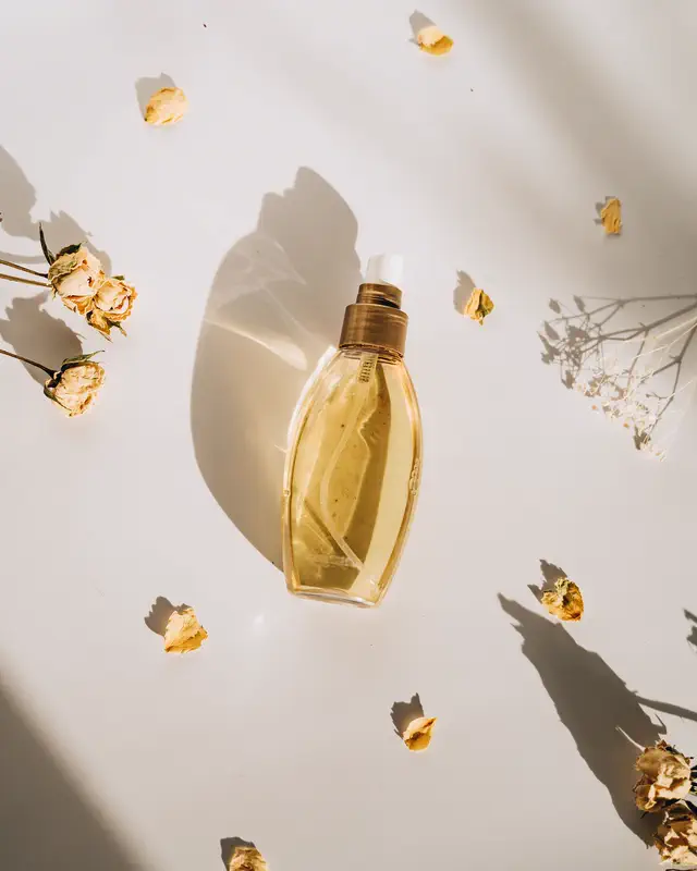 Glass bottle with dried flowers