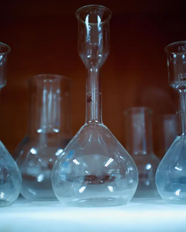 Flasks lined up in the lab