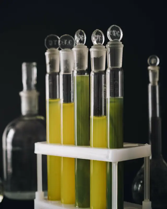 Test tubes racked for a trial