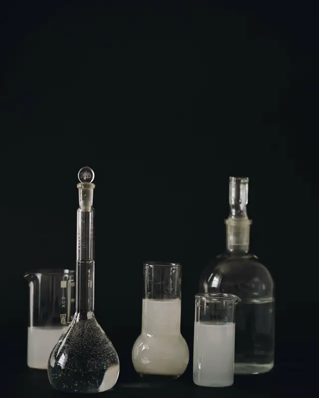 Flasks on a laboratory bench